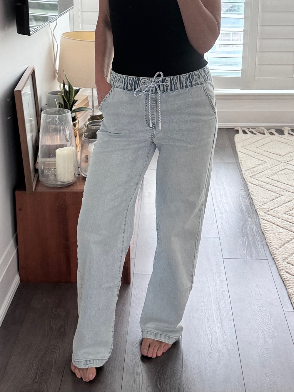 Light Wash Low-Slung Drawstring Women’s Jeans